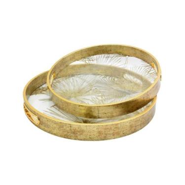 Imagem de Bandeja Redonda Em Plástico Com Detalhes Florais Dourado La Home - Hom