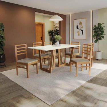 Imagem de Conjunto Sala de Jantar Elisa em Madeira Maciça 6 Cadeiras Linho Fendi