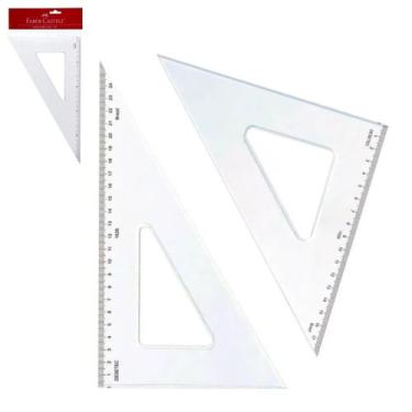 Imagem de Kit 2 Esquadro em Acrílico 45º 21cm e 60º 30cm escolar - Faber Castel