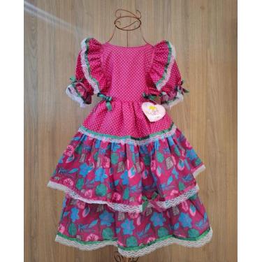 Imagem de Vestido Infantil Juvenil de Festa Junina Caipira São João Luxo Colorid