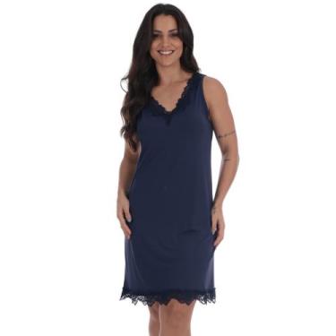Imagem de Camisola Feminina Regata Liganete Renda Victory, G, Marinho