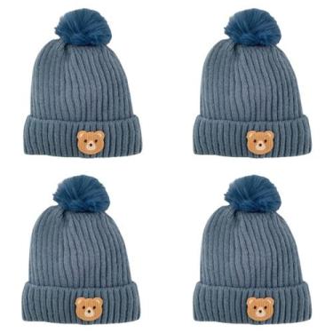 Imagem de kit 4 toucas gorro infantil de pompom bichinho para menino menina forr