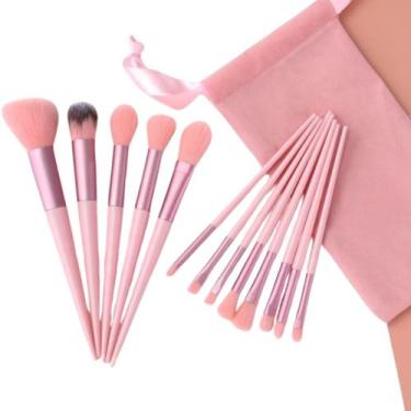 Imagem de Kit 13 Pincéis de Maquiagem Profissional com Sacola Estojo  Cerdas Mac