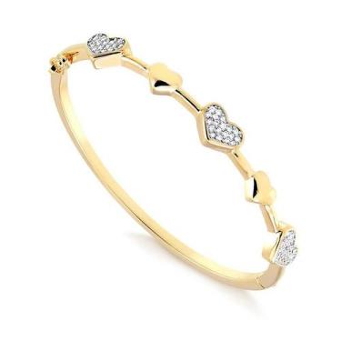 Imagem de Bracelete Corações Lisos Cravejados Zirconias Folheado Ouro - Radhau J