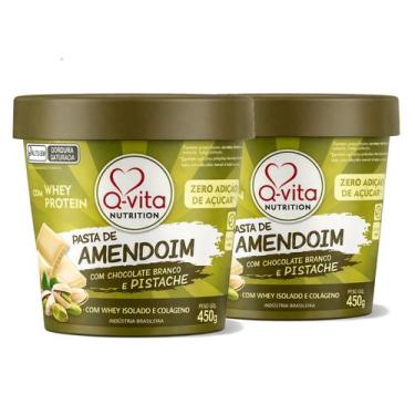 Imagem de Kit 2 Pasta de Amendoim Choc. Branco e Pistache QVITA 450g
