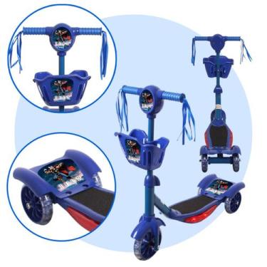 Imagem de Patinete Azul Infantil 3 Rodas Com Led Cesto E Ajustável - Toys 2U