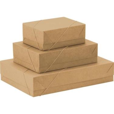 Imagem de Caixa para Presente com Tampa KRAFT MD (26X19X7,5) ELAST. - Cristina