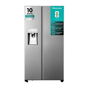 Imagem de Geladeira Hisense Side By Side Frost Free Inverter 533L Dispenser de Água e Gelo RS-69W1AIQI Inox 220V