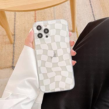 Imagem de Capa de telefone macia de grade geométrica para iPhone 13 12 11 Pro Max XS Max XR 8 7 Plus Mini tampa traseira de proteção de lente transparente, branca, para iPhone XS