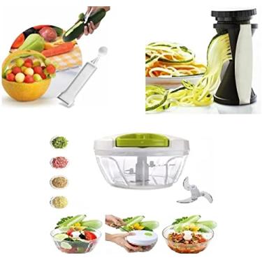 Imagem de Kit de Aço Inoxidável Triturador de Alho e Cebola + Espiralizador Legumes