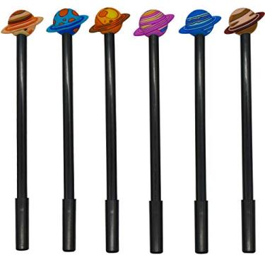 Imagem de Caneta esferográfica multicolorida Maydahui, 12 peças, caneta esferográfica de gel, tinta preta, tema espacial, design de canetas estreladas para crianças e meninas, astrófilo astrónomo