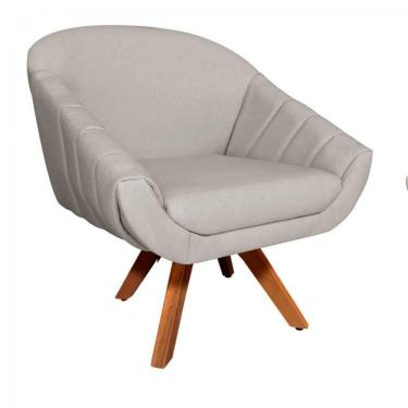 Imagem de Poltrona Giratória Giovana Linho Bege A27 Base Madeira D´rossi