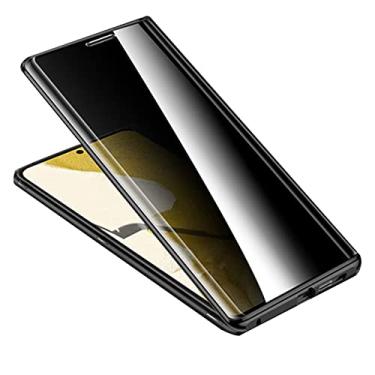 Imagem de Capa para Samsung Galaxy S22, 360° Proteção Total Anti-Espião Capa com Capa de Câmera, Adsorção Magnética Moldura de Metal de Vidro Temperado Anti-Peeping Capa de Telefone Preto