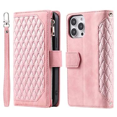 Imagem de Capa de telefone de couro com alça longa para iPhone 12 11 13 Pro Max X XS XR 8 7 Plus SE 2022 Zipper Carteira Titular Capa, Rosa, Para iPhone 12 Mini