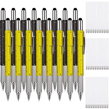 Imagem de Zhanmai Conjunto de 16 canetas multiferramentas 6 em 1 com refis para presentes de aniversário masculinos, meias de Natal para homens, pai e marido (preto, amarelo)