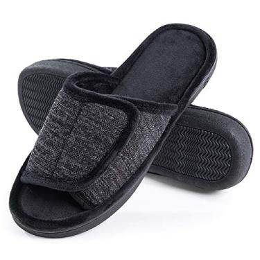 Imagem de Pantufas masculinas ajustáveis DL – espuma de memória, pantufas de casa com bico aberto para homens ao ar livre, pantufas de quarto respiráveis para homens, sola de borracha antiderrapante,