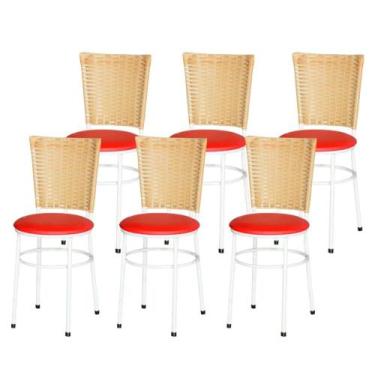 Imagem de Jogo 6 Cadeiras Para Cozinha Branca Hawai Palha - Lamar Design