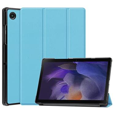 Imagem de Capa protetora para tablet Caso para Samsung Galaxy Tab A8 10,5 polegadas 2021 (SM-X200 / X205) Tri-Dobre caso de tabuleta inteligente, caso magro Multi-visualização ângulos Stand Hard Shell Folio Cas