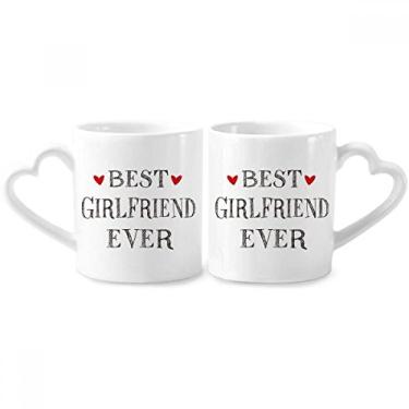 Imagem de Best girlfriend ever Quote Heart Couple Porcelain Mug Set Ceramic Lover Cup Heart Handle