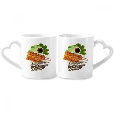 Imagem de Conjunto de canecas de porcelana para casal, prato de cetim tradicional de Singapura, copo de cerâmica para amantes, alça de coração