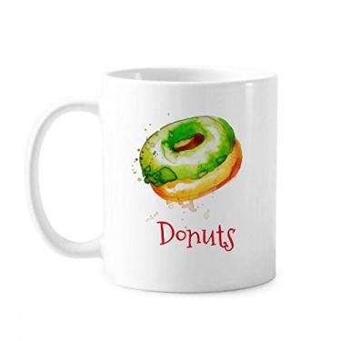 Imagem de Caneca de sobremesa de cerâmica com rosquinha verde pintada à mão em aquarela cerâmica para café e porcelana