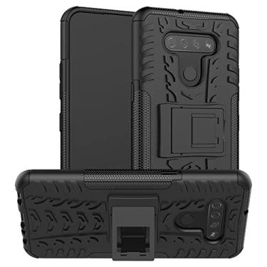 Imagem de Capa protetora de capa de telefone compatível com LG K51, TPU + PC Bumper híbrido capa robusta de grau militar, capa de telefone à prova de choque com capas de bolsas de suporte (Cor: Preto)
