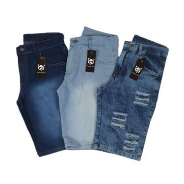 Imagem de Kit Com 3 Bermuda Jeans Masculina Rasgada - Mania Do Jeans