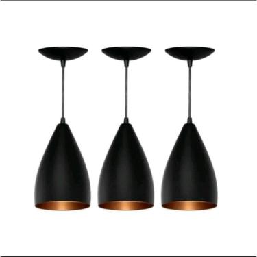 Imagem de Pendente Lustre Vegas Kit Com 3 Preto Com Cobre Cozinha Sala