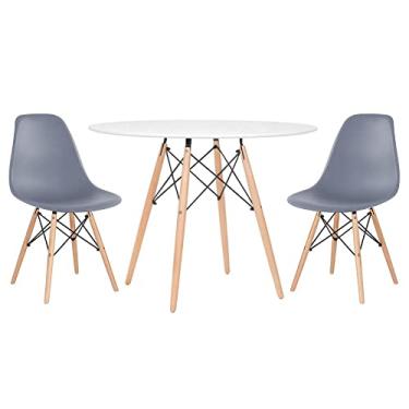 Imagem de Loft7, Kit - Mesa redonda Eames 100 cm branco + 2 cadeiras Eiffel Dsw Cinza escuro