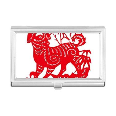 Imagem de Porta-cartões de visita de cachorro de ano novo com corte de papel chinês