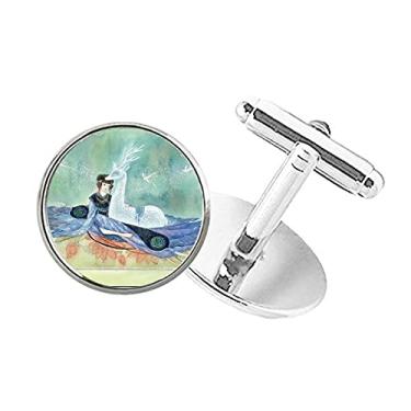 Imagem de Abotoaduras com fecho de botão redondo e ilustrador chinês de cervo branco