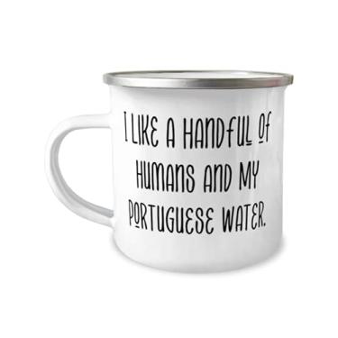 Imagem de I Like a Handful of Humans and My Portuguese Water. Caneca de campista de 355 ml, cão de água português, épica para cachorro aquático português