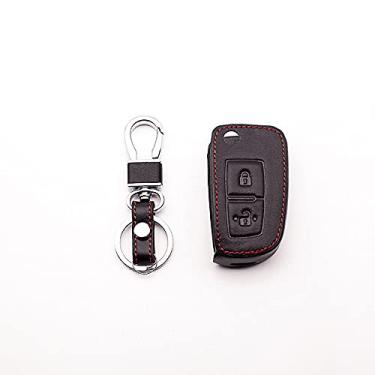 Imagem de SELIYA Capa de chave de couro, adequada para Nissan Qashqai X Trail-Murano, 2 botões chave de carro capa de controle remoto peças automotivas, preta