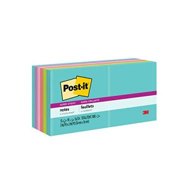 Imagem de Post-it Super Sticky Notes, 7,6 x 7,6 cm, 12 blocos, 2 x The Sticking Power, Miami Collection, Neon Colors (laranja, rosa, azul, verde), reciclável (654-12SSMIA) (pacote com 6, 72 unidades no total)