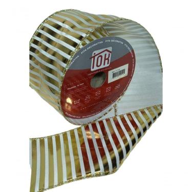 Imagem de Fita Decorativa Dourada E Branca De Listras Ft719