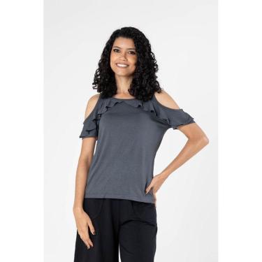 Imagem de Blusa Feminina Tendência Com Manga Babados e Ombros Vazados