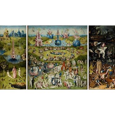 Imagem de Jardim das Delícias Terrenas - 3 Telas de Hieronymus Bosch - 50x88 - Tela Canvas Para Quadro