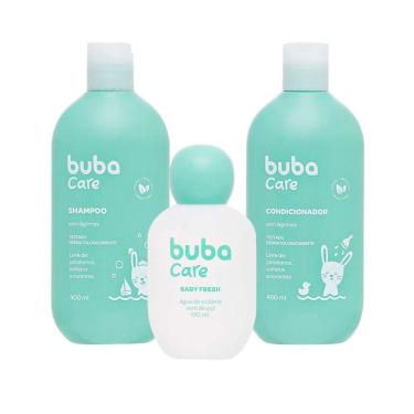 Imagem de Kit Limpeza Banho Bebê Shampoo Condicionador 400ml Colônia 100ml Vegano Buba Care