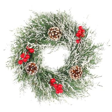Imagem de Guirlanda de Natal Artificial | Guirlanda de guirlanda para porta da frente - Guirlanda decorada com pinha natural e frutas, decoração de pinha para porta da sala de estar