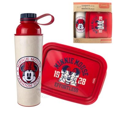 Imagem de Conjunto Marmita Hermética Lancheira Porta Lanche Infantil Criança e Garrafa Tampa Vários Personagens #dsb (Minnie)