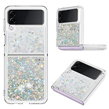 Imagem de CCSmall Capa com glitter líquido para Samsung Galaxy Z Flip 3 para meninas e mulheres, capa protetora brilhante de areia movediça transparente de TPU (poliuretano termoplástico) brilhante e flutuante luxuosa para Samsung Galaxy Z Flip3 RLS prata