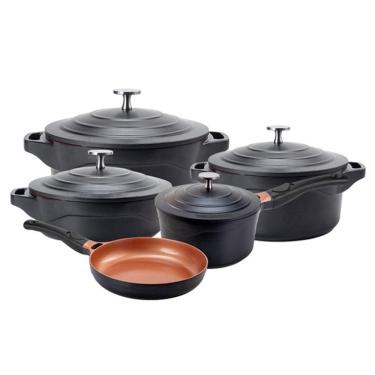 Imagem de Jogo de Panelas 5 Peças Preta Revestimento Cerâmico LE Cook