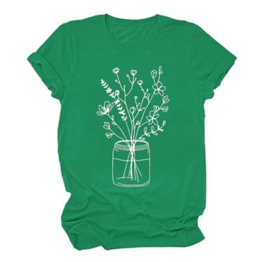 Imagem de Blusas femininas de verão grandes de manga curta com estampas para sair, blusas modernas de algodão, camisas soltas, túnica de festa, Verde, P