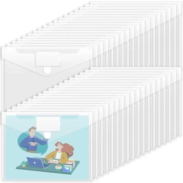 Imagem de Sooez Pacote com 36 envelopes de plástico, pastas de documentos transparentes, envelopes de arquivo tamanho A4 com bolso para etiqueta para escola, casa, trabalho, escritório, organização,
