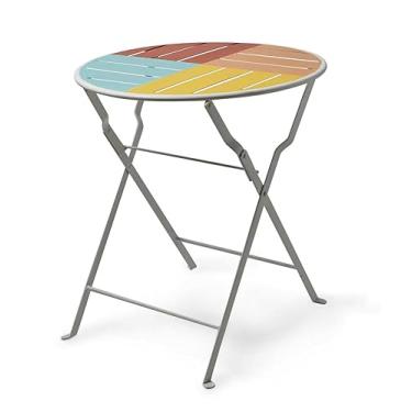 Imagem de Mesa dobrável de ferro de verão de 43 cm | decoração à beira da piscina | mesa de extremidade patio | lavável | verão | brilhante e divertido | móveis patio | suporte redondo para plantas | tema de