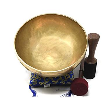 Imagem de Tigela de canto tibetana grande mestre de cura martelada à mão de 25,4 cm ~ Ótimo para meditação, ioga, banho sonoro, atenção plena, relaxamento ~ almofada, martelo de madeira e baqueta incluídos