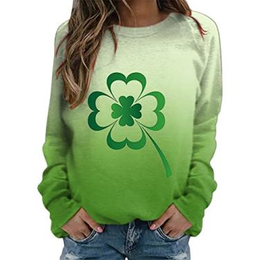 Imagem de Camisetas femininas para o Dia de São Patrício Shamrock, verde, dia da Irlanda, roupas para festas de fim de ano, Bege - 2, G