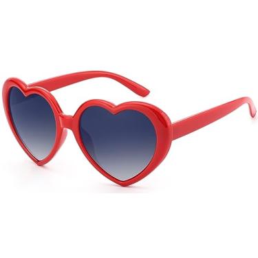 Imagem de IOHLNG Óculos de sol de coração para mulheres homens grandes óculos de sol modernos em forma de amor retrô adorável moda lindos óculos de sol, Armação vermelha + lente cinza gradiente, Large
