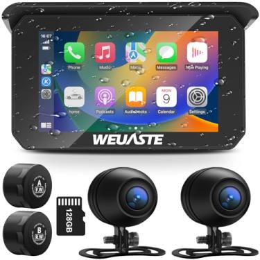 Imagem de Weuaste Apple Carplay portátil sem fio para motocicleta, câmera dupla de motocicleta 1080p (chip IMX307), câmera veicular para motocicleta, TPMS de motocicleta, tela sensível ao toque IPS à prova