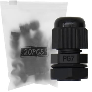 Imagem de MAKERELE PG7 Prensa-cabos de plástico preto glândula de nylon impermeável IP68 glândulas de fio contraporca ajustável para fio de 3,1 mm-6,6 mm (20 peças), com juntas